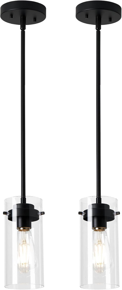 EAPUDUN Pendant Lights (2 Packs), Hanging Lights Fixtures, Clear Glass Shade Kitchen Lighting, Matte Black Farmhouse Kitchen Dining Table Ceiling Lights -PDA1353-B-MBK