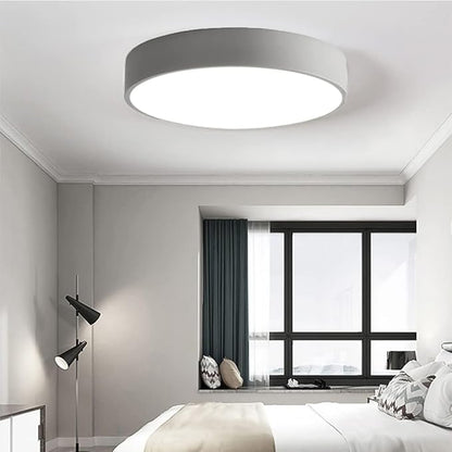 LED Ceiling Light Fixture,12 Inch Modern Round Recessed Ceiling Lights,3000K-6000K Ceiling Lamp Dimmable Light,Grey 18W Close to Ceiling Lighting Flush Mount Living Room Bedroom