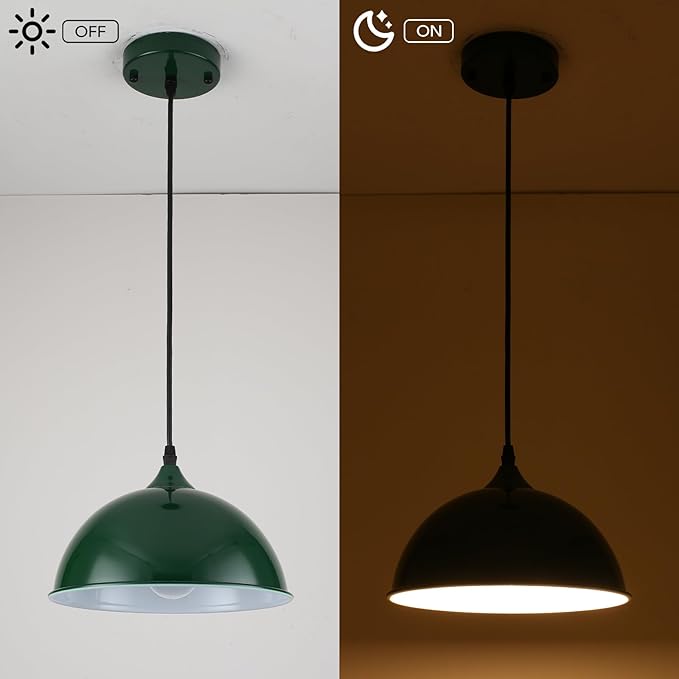 9.8 inch Green Dome Pendant Lights Kitchen Island 3 Pack, Modern Farmhouse Pendant Lights, Vintage Industrial Kitchen Pendant Lighting, Island Lights for Kitchen, Dining Room