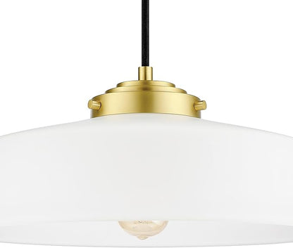 GLOBE Electric 67000098 1-Light Pendant Light Fixture, Brass Finish, Frosted Glass Shade, Black Braided Fabric Cord, Living Room Pendant Light, Kitchen Island Lighting, Hanging Lights for Bedroom