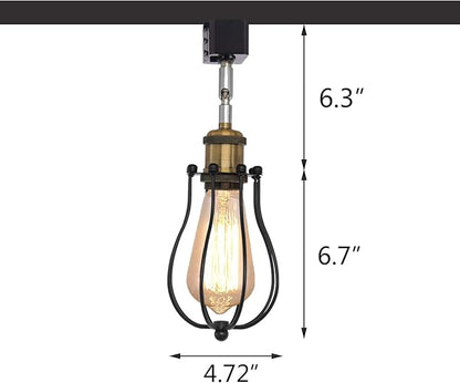 Kiven J-Type Track Lighting Heads,Vintage Loft Design, Black Basket Cage Track Mount Light with Flexible Light Arm, Adjustable Decorative Lighting Fixture for Kitchen Island Hallway (1 Pack)