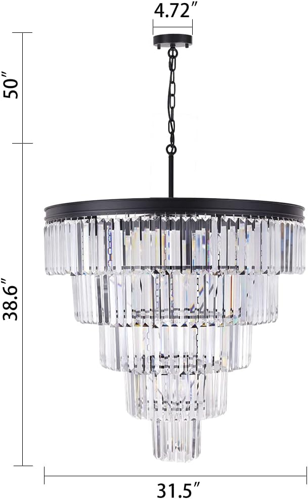 TOCHIC 10 Light Large Crystal Chandelier 31.5 inch, 5-Tier Contemporary Modern Black Crystal Chandeliers, Raindrop K9 Round Ceiling Light for Bathroom,Staircase, Entryway, Dining Room, Foyer, Kitchen