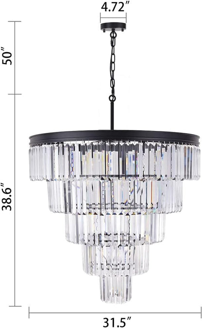 TOCHIC 10 Light Large Crystal Chandelier 31.5 inch, 5-Tier Contemporary Modern Black Crystal Chandeliers, Raindrop K9 Round Ceiling Light for Bathroom,Staircase, Entryway, Dining Room, Foyer, Kitchen