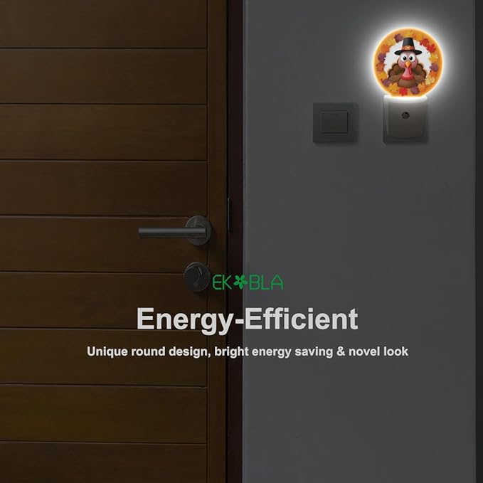 EKOBLA Autumn Turkey Plug-in Night Light, Fall Turkey & Maple Leaf LED Nightlight with Dusk to Dawn Sensor for Bedroom, Bathroom & Kitchen
