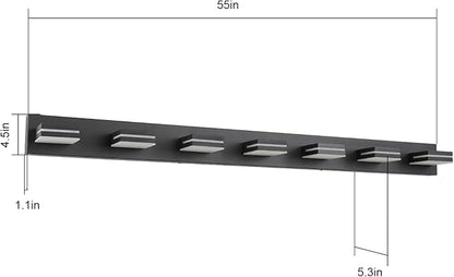 SineRise LED Modern Bathroom Vanity Light Fixtures (7-Light, 55-Inch), Matte Black Modern Acrylic Bathroom Wall Lighting Fixtures Over Mirror (Cool White 6000K)