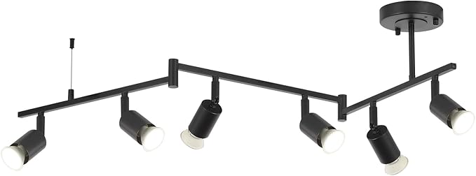 6-Light Black Track Lighting Fixtures Ceiling, Flexible Foldable Arm and Rotatable Light Head,Modern LED Track Lighting for Kitchen Islands, Dining Rooms(GU10 Socket, Bulbs Not Included)