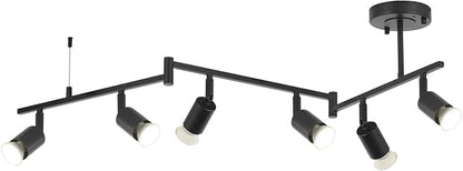 6-Light Black Track Lighting Fixtures Ceiling, Flexible Foldable Arm and Rotatable Light Head,Modern LED Track Lighting for Kitchen Islands, Dining Rooms(GU10 Socket, Bulbs Not Included)