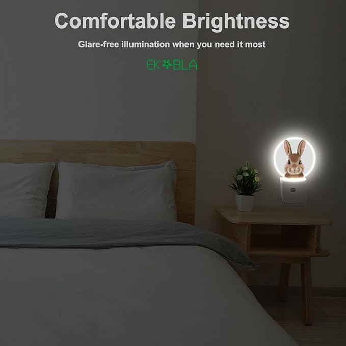 EKOBLA Easter Bunny Plug-in Night Light, Cute Cartoon Rabbit LED Nightlight for Easter Decor, Bedroom, Bathroom, Living Room & Kitchen