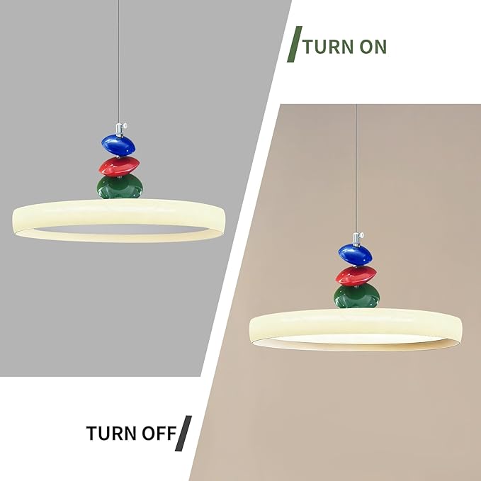 Mikeru Modern Pendant Lights, 15.8" Cream Yellow Pendant Lighting Fixture with Remote Control Dimmable 3 Color Mode & Brightness Mid Century Island Light Fixture for Dining Room,Kitchen,Living Room