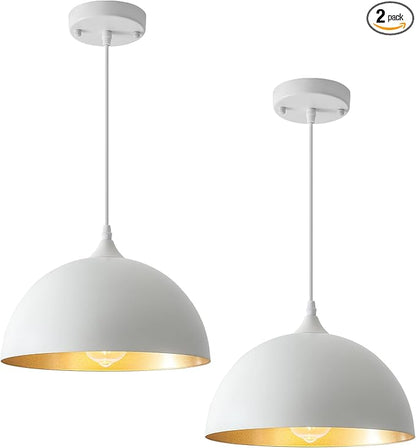 White Pendant Light 2 Pack, 11.8" Farmhouse Pendant Lights Adjustable Height, Modern Pendant Lighting for Kitchen Island Dining Room Bedroom