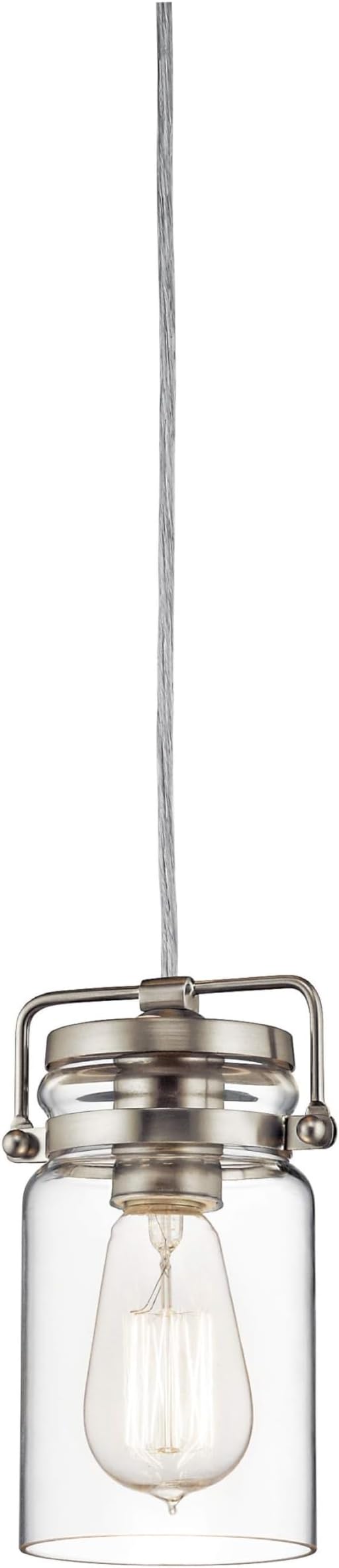 Kichler Brinley 7.75" Kitchen Pendant in Brushed Nickel, Mini Farmhouse Pendant with Clear Glass, (7.75" H x 4.75" W), 42878NI, 1-Light