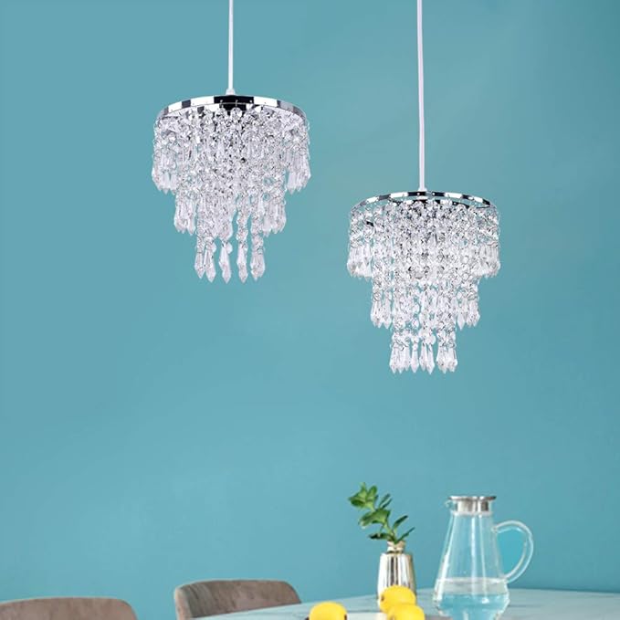 FRIXCHUR Mini Crystal Chandelier Lighting Fixture Flush Mount Ceiling Light Shade Chrome Lampshade Crystal Pendant Light for Hallway Girls Room Closet Dining Room Bathroom E26