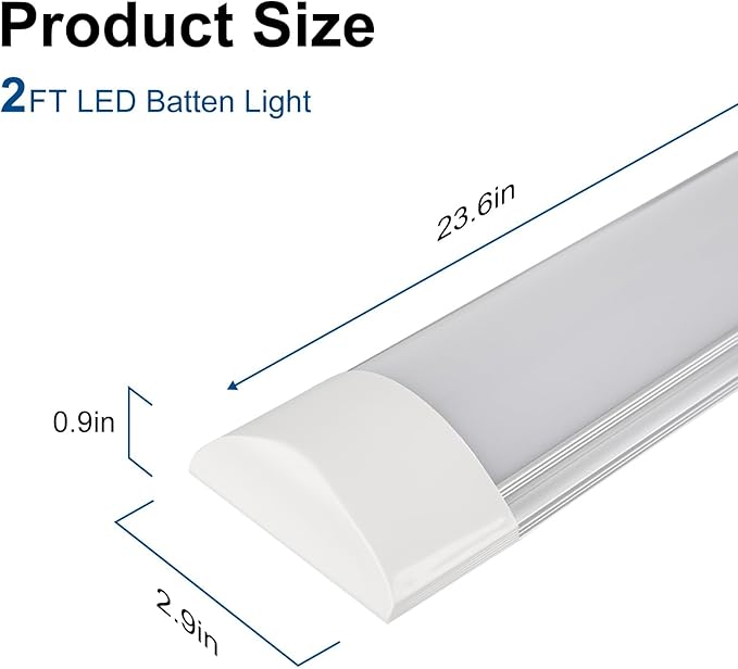 1 Packs 2FT LED Batten Light, Ultra-Thin Ceiling Surface Mounted Light, 20W, 4000K, IP20, LED Ceiling Lamp for Garage, Shop, Hallway, Office, Market