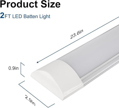 1 Packs 2FT LED Batten Light, Ultra-Thin Ceiling Surface Mounted Light, 20W, 4000K, IP20, LED Ceiling Lamp for Garage, Shop, Hallway, Office, Market