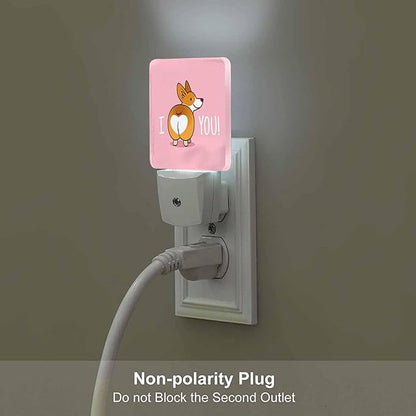 LED Night Light,Cute Smile Welsh Corgi Dog Cartoon LED Night Light Plug into Wall with Dusk to Dawn Light Sensor White Energy Efficient Nightlight for Bedroom Bathroom Hallway Living Room Kitchen