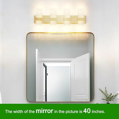 Modern Polished Gold 4 Lights Bathroom Vanity Light, Eleglant LED Bathroom Light Fixtures Over Mirror, Dimmable Acrylic Shade Wall Lighting Fixtures, Hardwired Wall Light(H9.25in, L28.35in)
