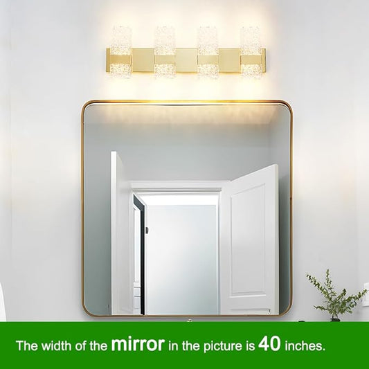 Modern Polished Gold 4 Lights Bathroom Vanity Light, Eleglant LED Bathroom Light Fixtures Over Mirror, Dimmable Acrylic Shade Wall Lighting Fixtures, Hardwired Wall Light(H9.25in, L28.35in)