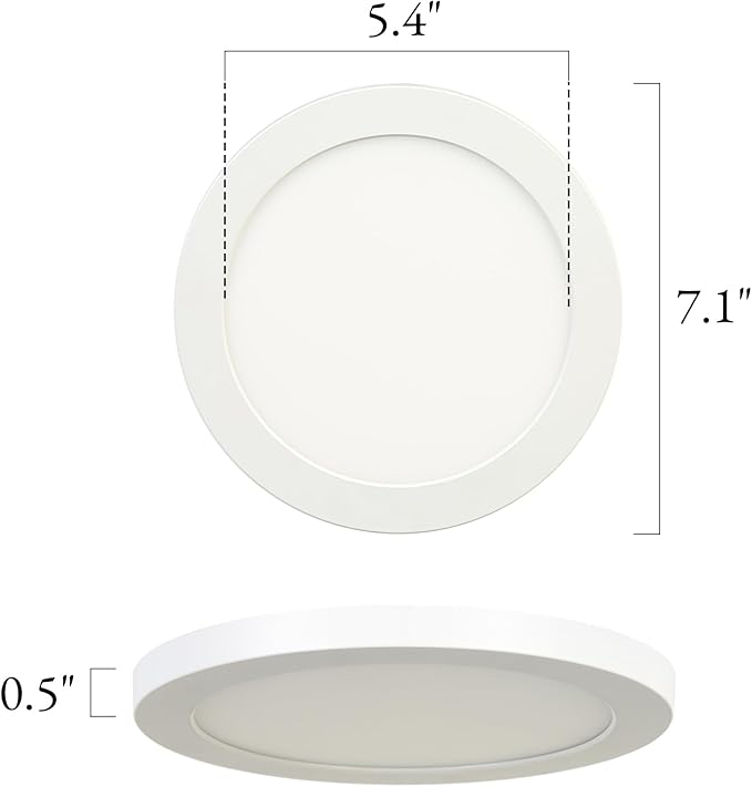 LALUZ 7-Inch LED Flush Mount Ceiling Light, 5 CCT Selectable (2700K–5000K), 12W Ultra-Slim Round Flat Panel Light, Low Profile for Kitchen, Bedroom, Bathroom, Closet, White