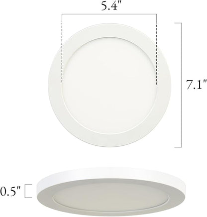 LALUZ 7-Inch LED Flush Mount Ceiling Light, 5 CCT Selectable (2700K–5000K), 12W Ultra-Slim Round Flat Panel Light, Low Profile for Kitchen, Bedroom, Bathroom, Closet, White