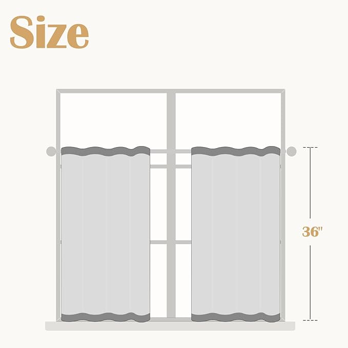 jinchan Striped Linen Kitchen Curtains 36 Inches Length Tier Curtains Farmhouse Modern Cafe Style Small Window Treatments Airy Light Filtering Rod Pocket for Living Room Bathroom 2 Panels Tan