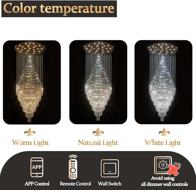 Flashing God D59''X H120'' Extra Large Chandelier for High Ceilings Crystal Raindrop Chandeliers Large Chandelier for Villa Entrance Foyer LED Dimmable Black Large Light Fixture
