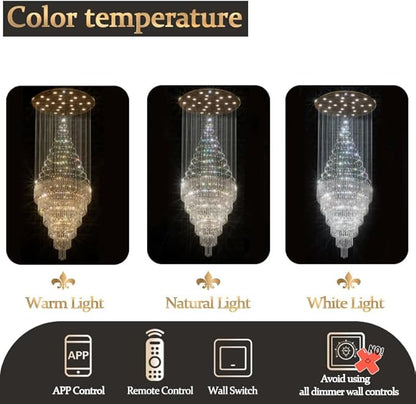 Flashing God D48''X H120'' Extra Large Chandelier for High Ceilings Crystal Raindrop Chandeliers Large Chandelier for Villa Entrance Foyer LED Dimmable Black Large Light Fixture