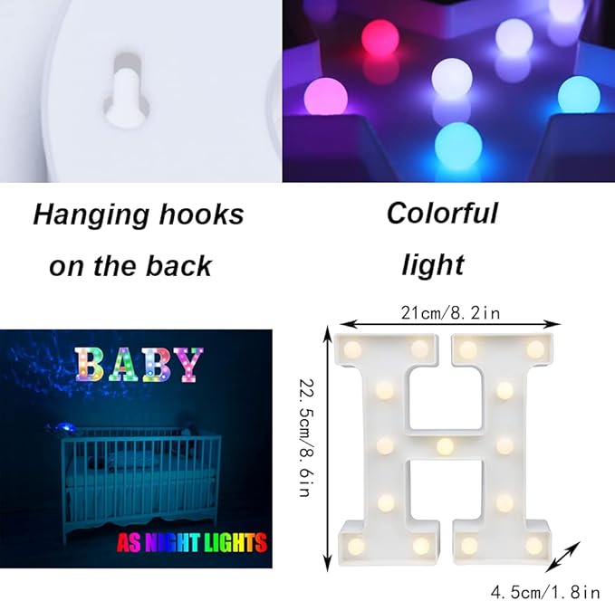 LED Marquee Letter Lights, 18 Colors Changing Light Up Letters with Remote, RGB Alphabet Letters Sign for Girls Boys Gift Birthday Party Night Light Bedroom Wedding Christmas Decor-Colorful H