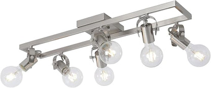 KEESFU 6-Light Nickel Track Lighting Fixtures Ceiling, Modern Silver LED Track Lighting with 6 Rotatable Heads, for Kitchen, Hallway, Living Room (Bulbs Not Included)