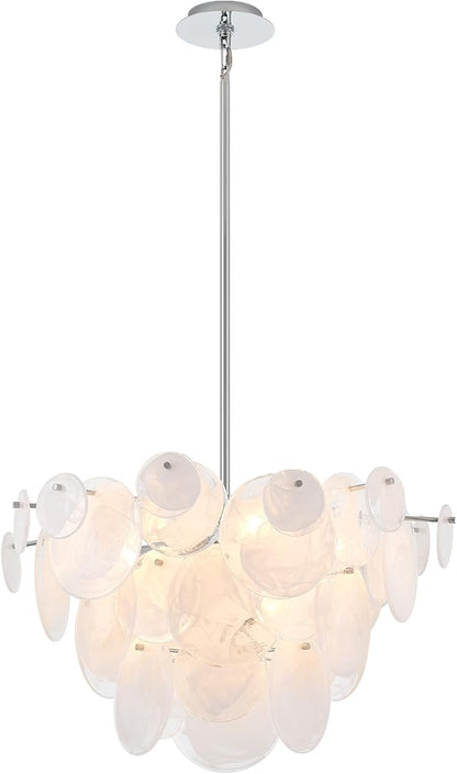 Dia 28 Inch, Modern Glass Chandeliers for Farmhouse, Large Unique Pendant Chandelier for Dining Room Bedroom Entryway Kitchen Foyer, Chrome Finish