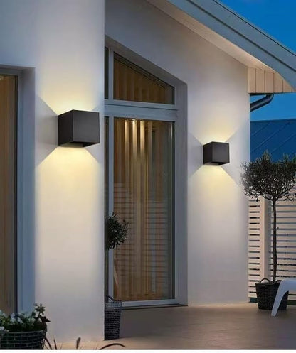 2 Pack Hardwired Compact Modern Black Wall Sconces Set, Up Down LED Light 3000K Warm White, BUILT-IN LEDs INCLUDED, 4x4x4" Matte Aluminum Indoor Outdoor Waterproof, Cube Lamps, Porch, Hallway, Bedroom