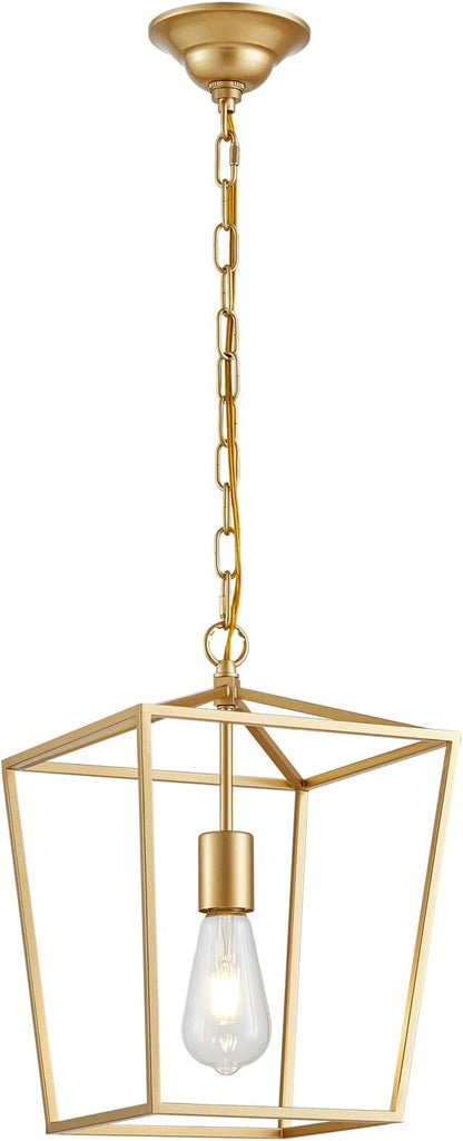 ANJIADENGSHI Lantern Pendant Light Lantern Iron Cage 1 E26 Bulbs Gold Chandelier for Dining Room Kitchen(Bulbs Not Included)