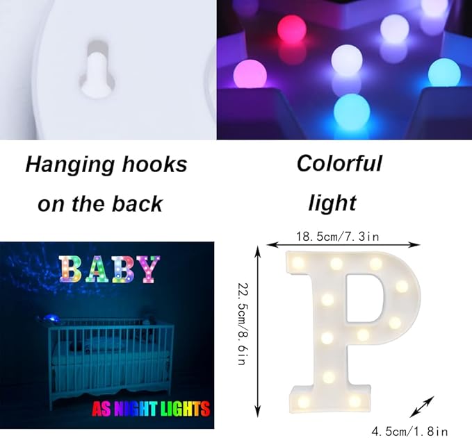 LED Marquee Letter Lights, 18 Colors Changing Light Up Letters with Remote, RGB Alphabet Letters Sign for Girls Boys Gift Birthday Party Night Light Bedroom Wedding Christmas Decor-Colorful P