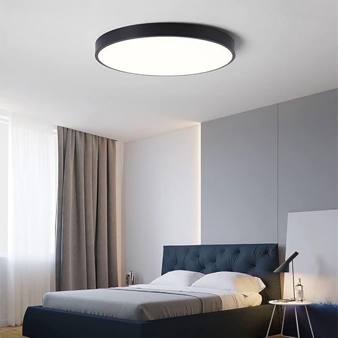 LED Ceiling Light Fixture,12 Inch Modern Round Recessed Ceiling Lights, Dimmable Light,Black 18W Close to Ceiling Lighting Flush Mount Living Room Bedroom,3000K-6000K