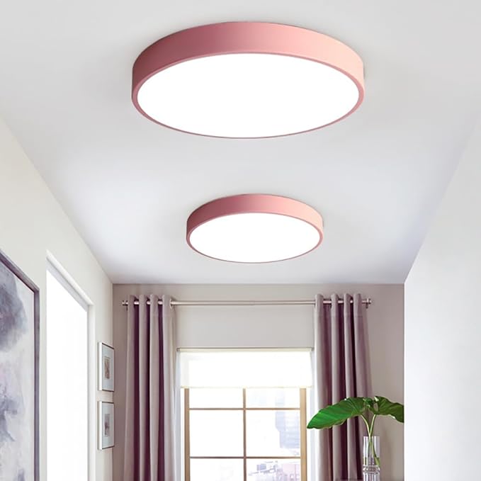 Modern LED Ceiling Light Fixture,16 Inch 3000K-6000K Round Recessed Ceiling Lamps,24W Pink Dimmable Light,Close to Lighting Flush Mount for Home Living Room Bedroom