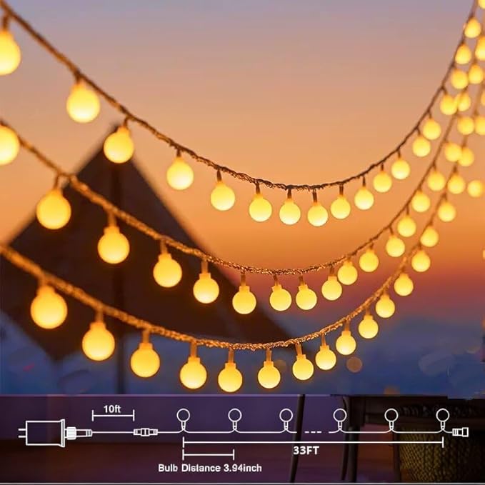 33Ft Connectable Globe String Lights Indoor Bedroom, 100LED Warm White Christmas String Lights Plug in with Remote, 8 Modes Hanging Fairy Lights Outdoor for Room Classroom Dorm Party Decor