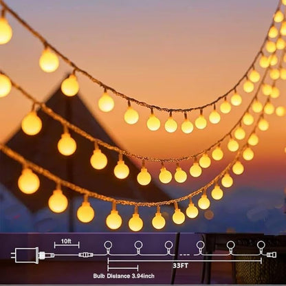 33Ft Connectable Globe String Lights Indoor Bedroom, 100LED Warm White Christmas String Lights Plug in with Remote, 8 Modes Hanging Fairy Lights Outdoor for Room Classroom Dorm Party Decor