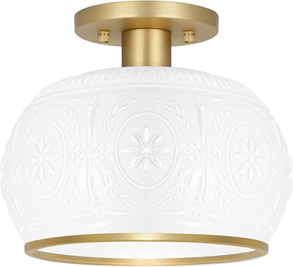 Brushed Brass Semi Flush Mount Ceiling Light with Clear Globe Glass, Modern Hallway Lighting Fixtures, Vintage Ceiling Light for Kitchen, Bedroom, Closet, Entryway, Porch