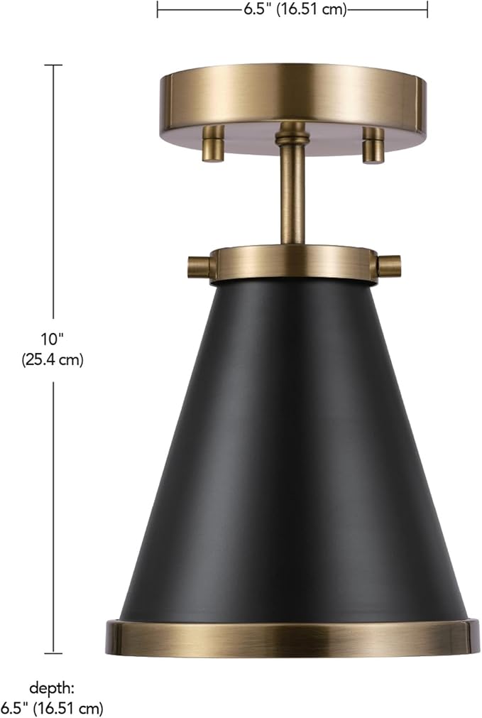GLOBE Electric x Novogratz 65789 1-Light Semi-Flush Mount Ceiling Light, Matte Black, Brass Accent, Bedroom Lighting Fixtures Ceiling, Dining Room Fixture, Lighting for Hallway or Dining Room
