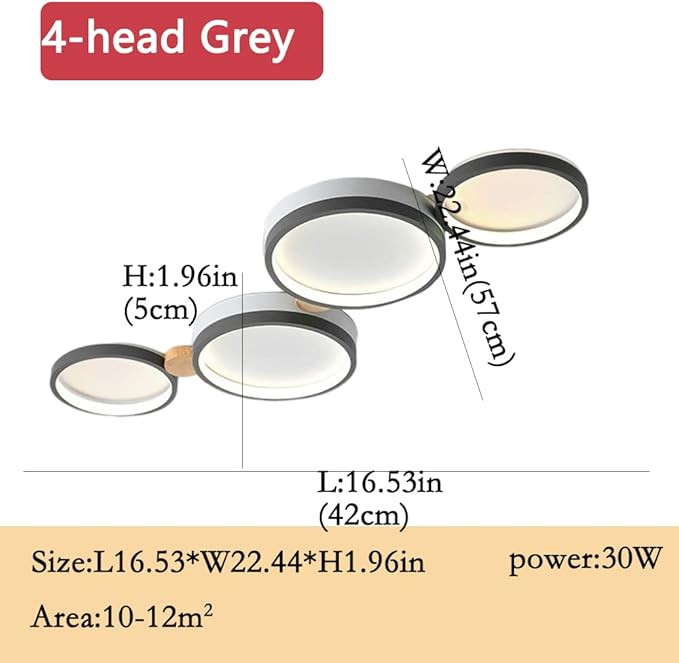 4-Lights LED Ceiling Light Fixture,23 Inch Modern Ceiling Lights Flush Mount Wooden 30W Dimmable Chandelier for Living Room Bedroom Kitchen,3000K/4000K/6000K Temperatures Selectable Grey