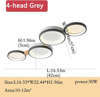 4-Lights LED Ceiling Light Fixture,23 Inch Modern Ceiling Lights Flush Mount Wooden 30W Dimmable Chandelier for Living Room Bedroom Kitchen,3000K/4000K/6000K Temperatures Selectable Grey
