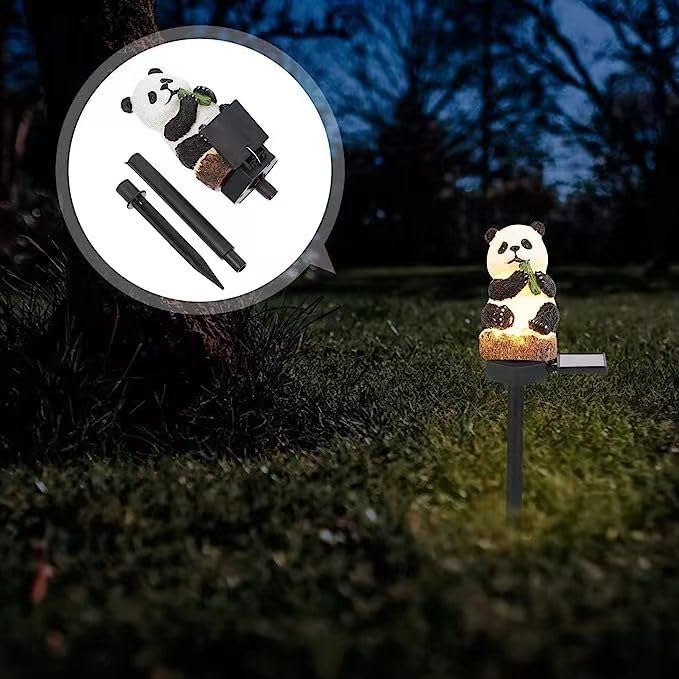 Solar Energy Panda Light, Garden Decoration Resin Cute Animal Ground Lamp， Wireless Dusk to Dawn LED Sconce Lights Waterproof.