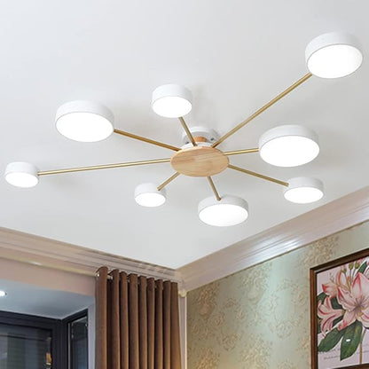 LED Ceiling Light Fixture,48 Inch 8-Lights Modern Ceiling Lights Flush Mount Wooden 64W Dimmable Chandelier for Living Room Bedroom Kitchen,3000K/4000K/6000K Temperatures Selectable White