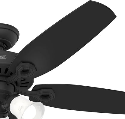 Hunter 52 inch Indoor Ceiling Fan with LED Lights - Black Ceiling Fan with Pull Chain, For Bedroom or Living Room, Standard Mount, No Remote, 5 Blades, Includes Bulbs- Builder Plus 52387, Matte Black