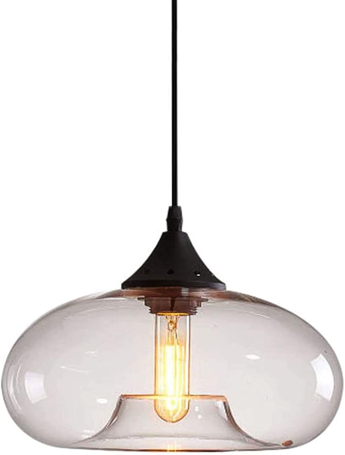 11" Industrial Vintage Colorful Glass Pendant Lighting 1-Light Farmhouse Loft Bar Ceiling Hanging Lamp Kitchen Island Dining Room Bedroom Chandelier (Clear)