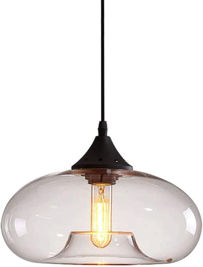 11" Industrial Vintage Colorful Glass Pendant Lighting 1-Light Farmhouse Loft Bar Ceiling Hanging Lamp Kitchen Island Dining Room Bedroom Chandelier (Clear)