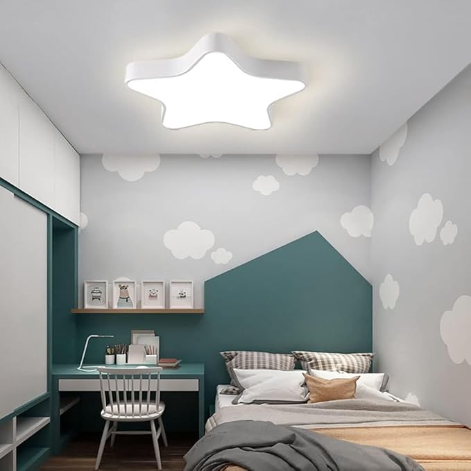 LED Ceiling Light Fixture, Modern Pentagram Recessed Ceiling Lights, 3000K-6000K Dimmable Light, Close to Lighting Flush Mount Living Room Pendant Lamps (White, 16inch)