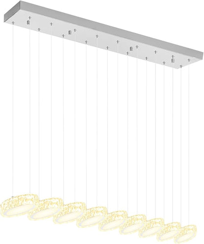 Rectangular Crystal Chandelier for Dining Room Pendant Chandelier for Kitchen Modern Linear Crystal Chandeliers Over Table Silver 9 Lights