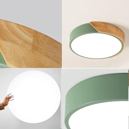 LED Ceiling Light Fixture,12 Inch Modern Wood Recessed Ceiling Lights, Dimmable Light,Green 24W Close to Ceiling Lighting Flush Mount Living Room Bedroom,3000K-6000K