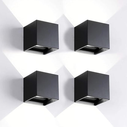 4 Pack LED Outdoor Sconces Wall Lights 20W Exterior/Interior Up and Down Lights IP65 Waterproof Modern Outdoor Lighting Fixtures Square Aluminum Wall Mount Light Black 6500K Cold Lights