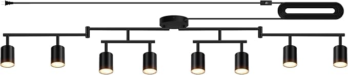 Plug in Track Lighting, LED Track Lighting Fixtures Ceiling, Black 8-Light Kitchen Light Kit, Plug in Wall Light with 14.8ft Power Cord, Rotatable Ceiling Spotlight for Bedroom(GU10 Socket, NO Bulb)